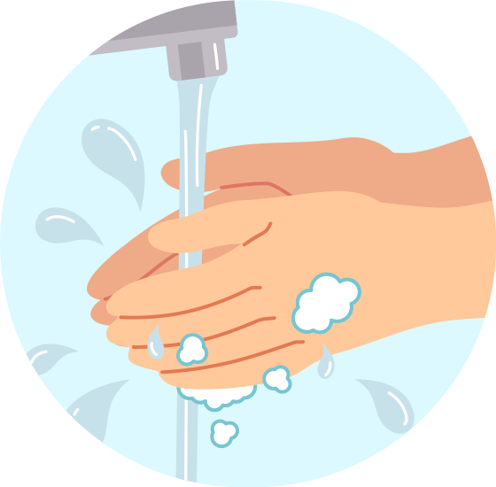 洗い終わったら、洗浄剤を水でよく洗い流しましょう。きれいなハンカチやペーパータオルなどで手の水分をふきとって乾かします。