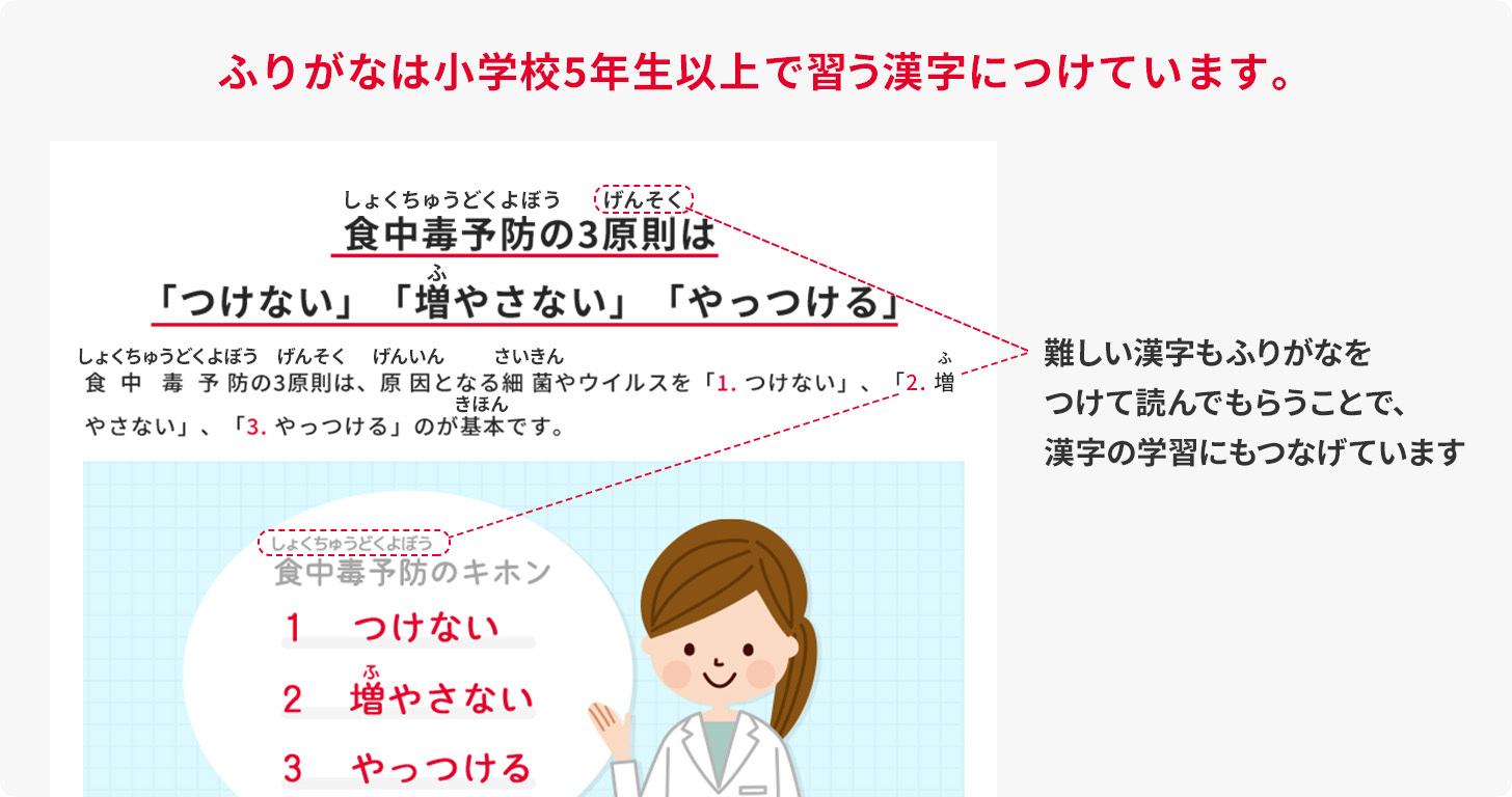 ふりがなは小学校5年以上で習う漢字につけています。