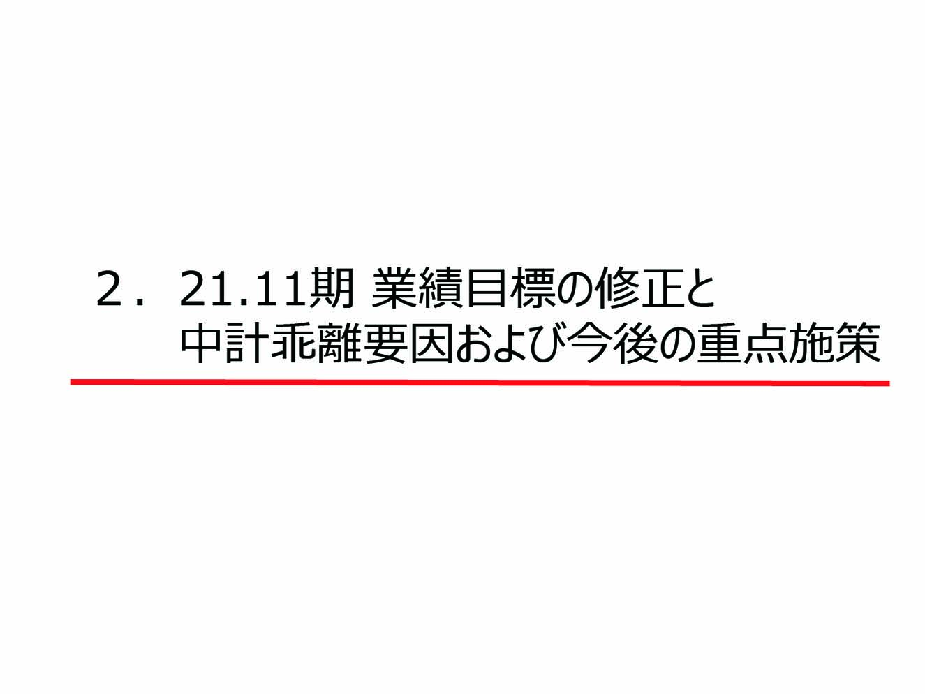 21年11月期業績目標の修正と中計乖離要因および今後の重点施策