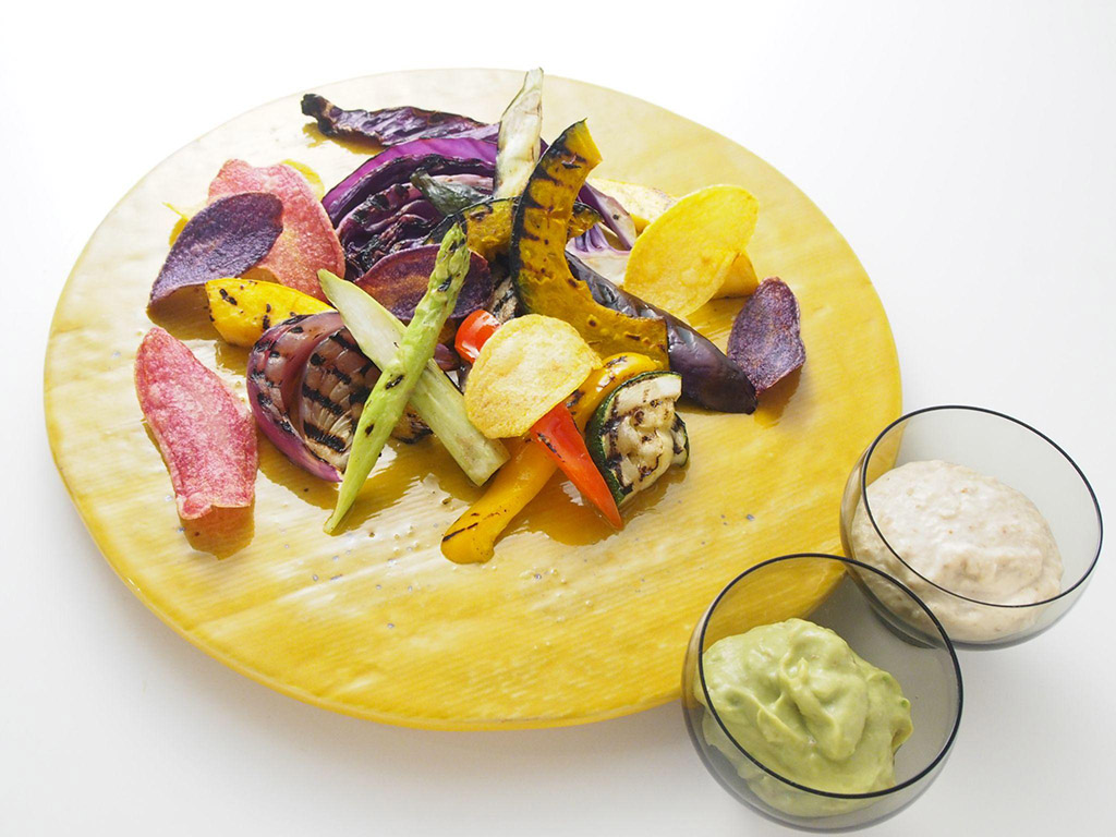 Sautéed Farm Vegetables with Avocado and Tofu Sesame Dip