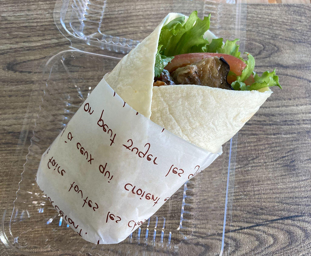 Sesame-Infused Fried Eggplant and Falafel Wrap Sandwich