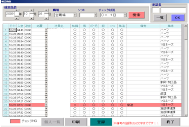 チェック項目に異常があると注意表示が出ます。